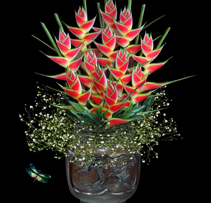 Bronze Urn and Heliconia Bouquet